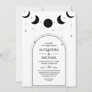 Mystical Black and white Celestial Stars Wedding   Invitation