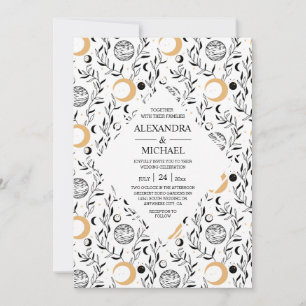Mystical Black and white Celestial Stars Wedding   Invitation