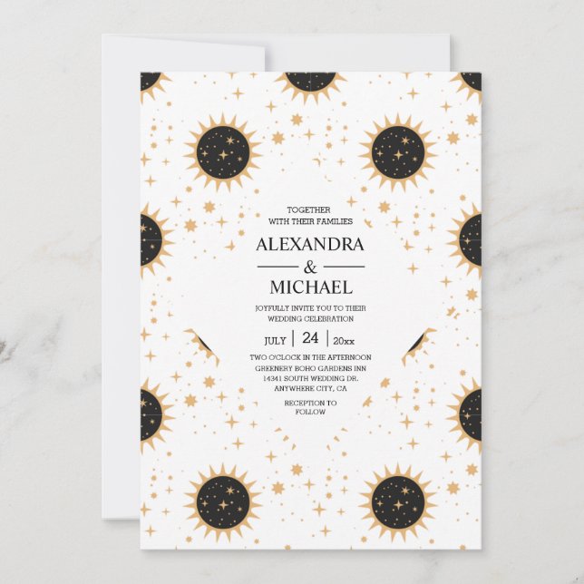Mystical Black and white Celestial Stars Wedding   Invitation (Front)