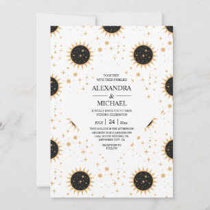 Mystical Black and white Celestial Stars Wedding   Invitation