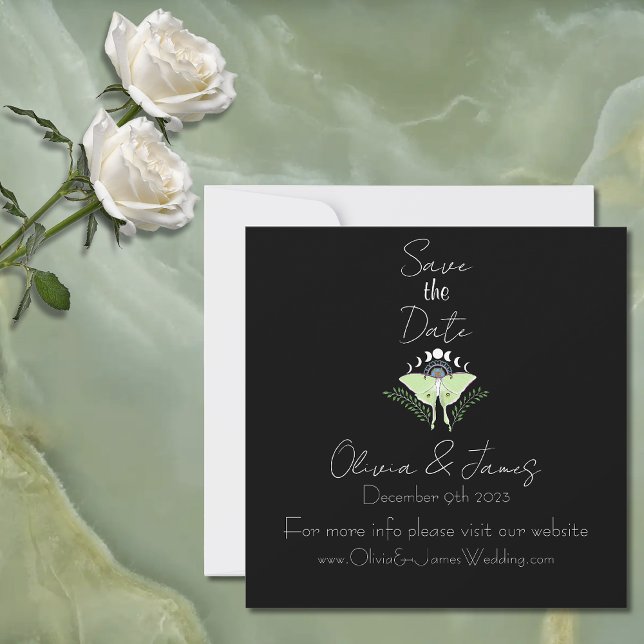 Mystical Black Boho Luna Moth Moon Phases  Save The Date (Creator Uploaded)