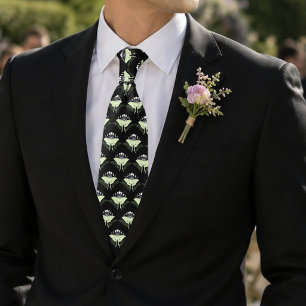 Mystical Black Boho Luna Moth Moon Phases Wedding Tie