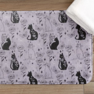 Mystical Black Cat and Butterfly Pattern   Witchy Bath Mat