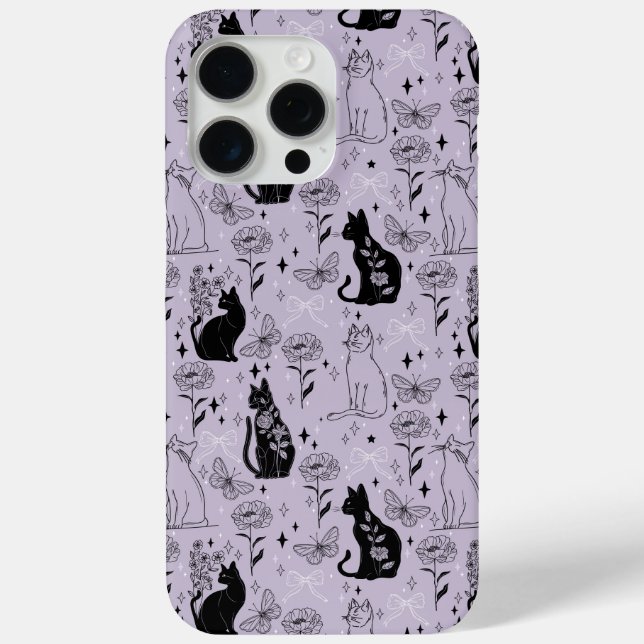 Mystical Black Cat and Butterfly Pattern | Witchy Case-Mate iPhone Case (Back)
