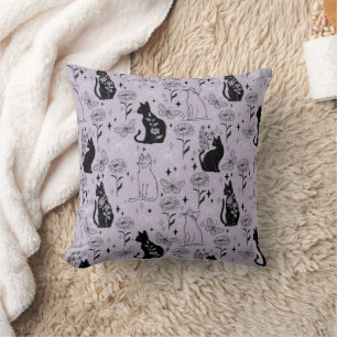 Mystical Black Cat and Butterfly Pattern Witchy Cushion