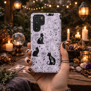 Mystical Black Cat and Butterfly Pattern Witchy Samsung Galaxy Case