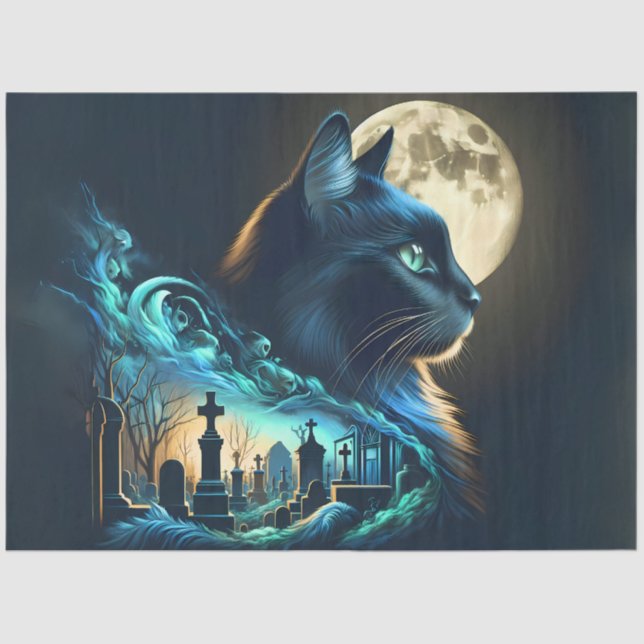 Mystical Black Cat and Graveyard Halloween Gothic  Tissue Paper (Front)