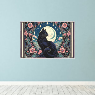 Mystical Black Cat Art Nouveau Canvas Print