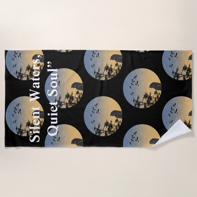 Mystical Black Cat & Bamboo-Japanese Beach Towel (Front)
