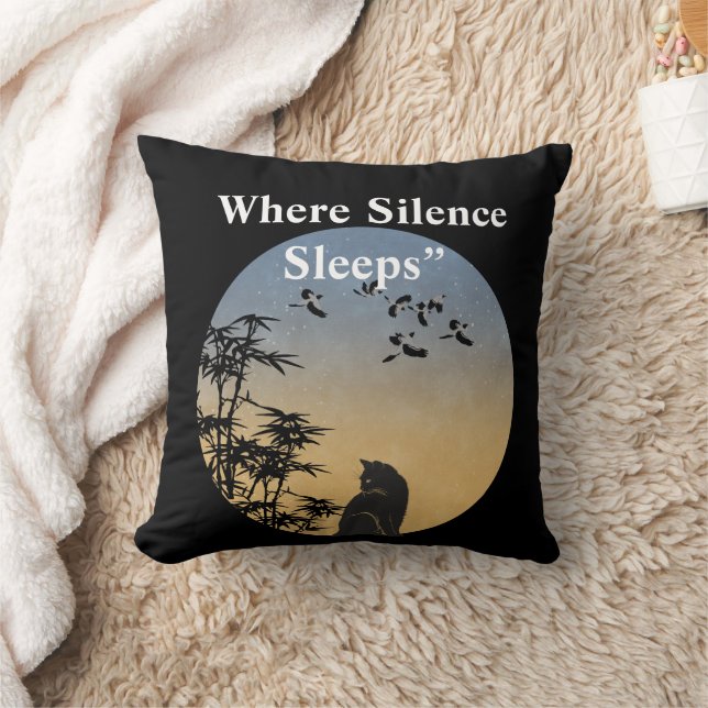 Mystical Black Cat & Bamboo Twilight-Japanese art Cushion (Blanket)