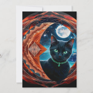 Mystical Black Cat Celestial Mandala Invitation