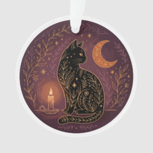 Mystical Black Cat Celestial Witchy Halloween Goth Ornament