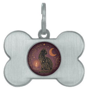 Mystical Black Cat Celestial Witchy Halloween Pet ID Tag