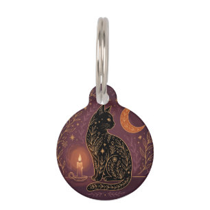 Mystical Black Cat Celestial Witchy Halloween Pet Tag