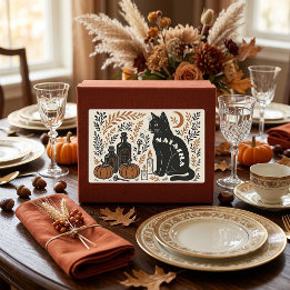 Mystical Black Cat Crescent Moon Botanical Vintage Rectangular Sticker