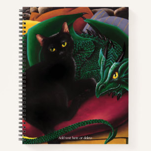 Mystical Black Cat Emerald Green Dragon Fantasy Notebook
