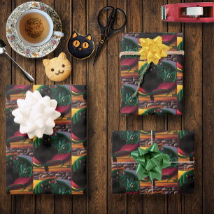 Mystical Black Cat Emerald Green Dragon Fantasy Wrapping Paper Sheet