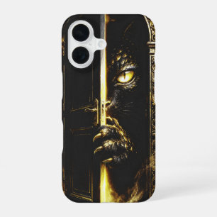 Mystical Black Cat Golden Eyes Fantasy iPhone 16 Case