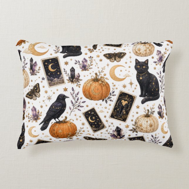 Mystical Black Cat Halloween Celestial Tarot  Decorative Cushion (Front)