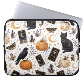 Mystical Black Cat Halloween Celestial Tarot Laptop Sleeve