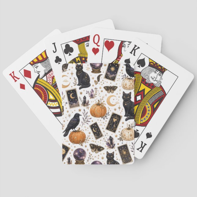 Mystical Black Cat Halloween Celestial Tarot  Playing Cards (Back)