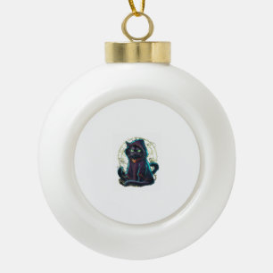 Mystical Black Cat Halloween Tank Top Ceramic Ball Christmas Ornament
