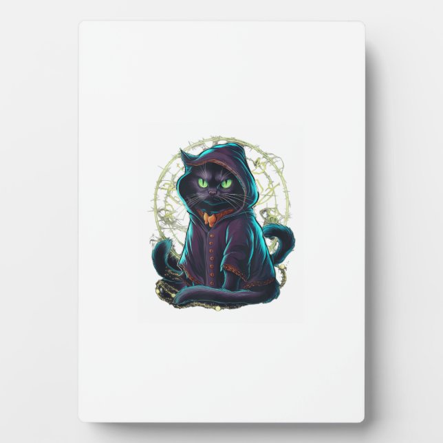 Mystical Black Cat Halloween Tank Top Plaque (Front)