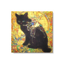 Mystical Black Cat in Golden Nihonga