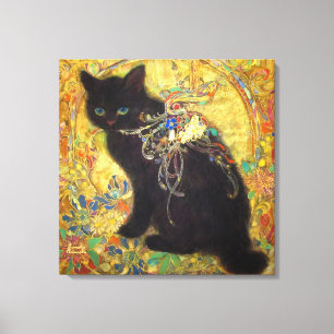 Mystical Black Cat in Golden Nihonga Canvas Print