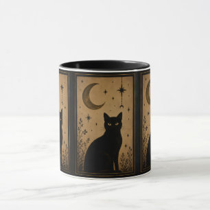 Mystical Black Cat Moon and Stars Vintage Gothic Mug