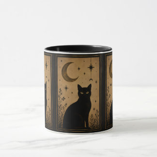 Mystical Black Cat Moon and Stars Vintage Gothic Mug