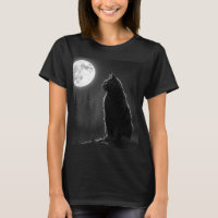 Mystical Black Cat Under Full Moon Gothic Art Wome
