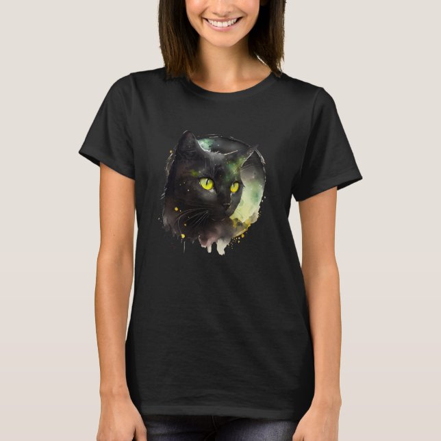 Mystical Black Cat Under Full Moon - Halloween Des T-Shirt (Front)