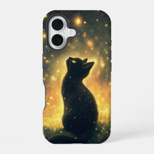 Mystical Black Cat Under Glowing Night Sky iPhone 16 Case
