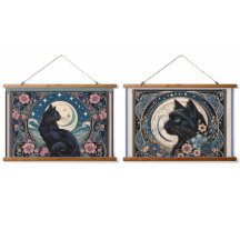 Mystical Black Cat with Moon & Florals