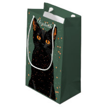 Mystical Black Cat with Orange Eyes and Glitter