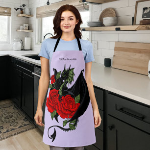 Mystical Black Dragon Red Roses Lavender Gothic Apron