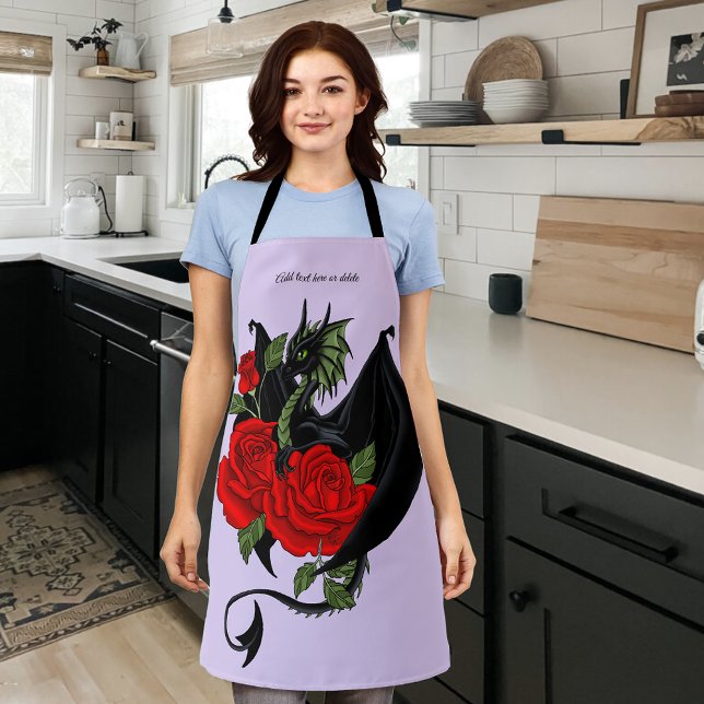 Mystical Black Dragon Red Roses Lavender Gothic Apron (Creator Uploaded)