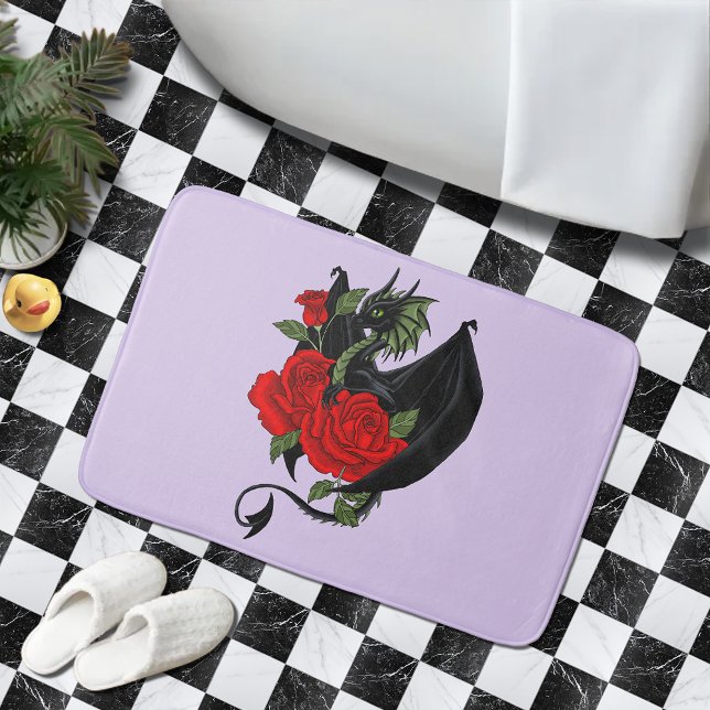 Mystical Black Dragon Red Roses Lavender Gothic Bath Mat (Creator Uploaded)