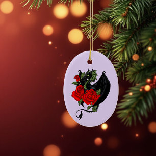 Mystical Black Dragon Red Roses Lavender Gothic Ceramic Tree Decoration