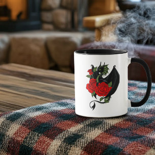 Mystical Black Dragon Red Roses Lavender Gothic Mug