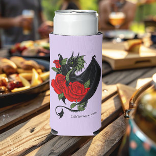 Mystical Black Dragon Red Roses Lavender Gothic Seltzer Can Cooler