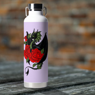 Mystical Black Dragon Red Roses Lavender Gothic  Water Bottle