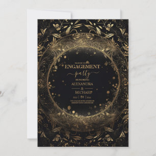 Mystical Black Gold Celestial Engagement Invitation