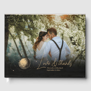 Mystical Black Gold Celestial Galaxy Wedding Guest Book