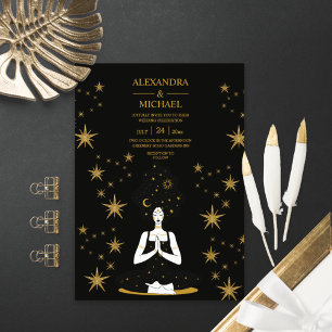 Mystical Black Gold Celestial Moon Wedding Invitat Invitation