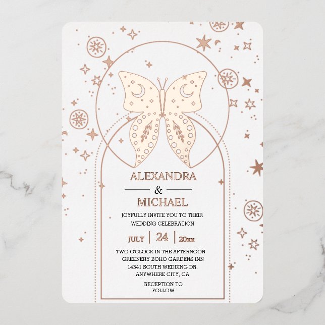 Mystical Black Gold Celestial Stars Wedding (Front)