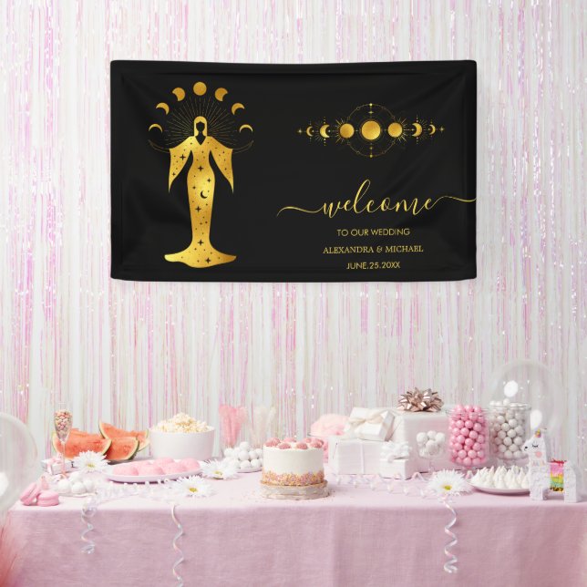 Mystical Black Gold Celestial Stars Wedding  Banne Banner (Party)