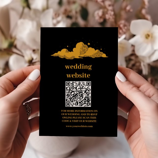 Mystical Black Gold Celestial Stars Wedding  Enclosure Card (Creator Uploaded)