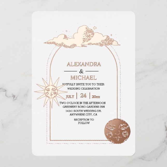 Mystical Black Gold Celestial Stars Wedding Foil I (Front)